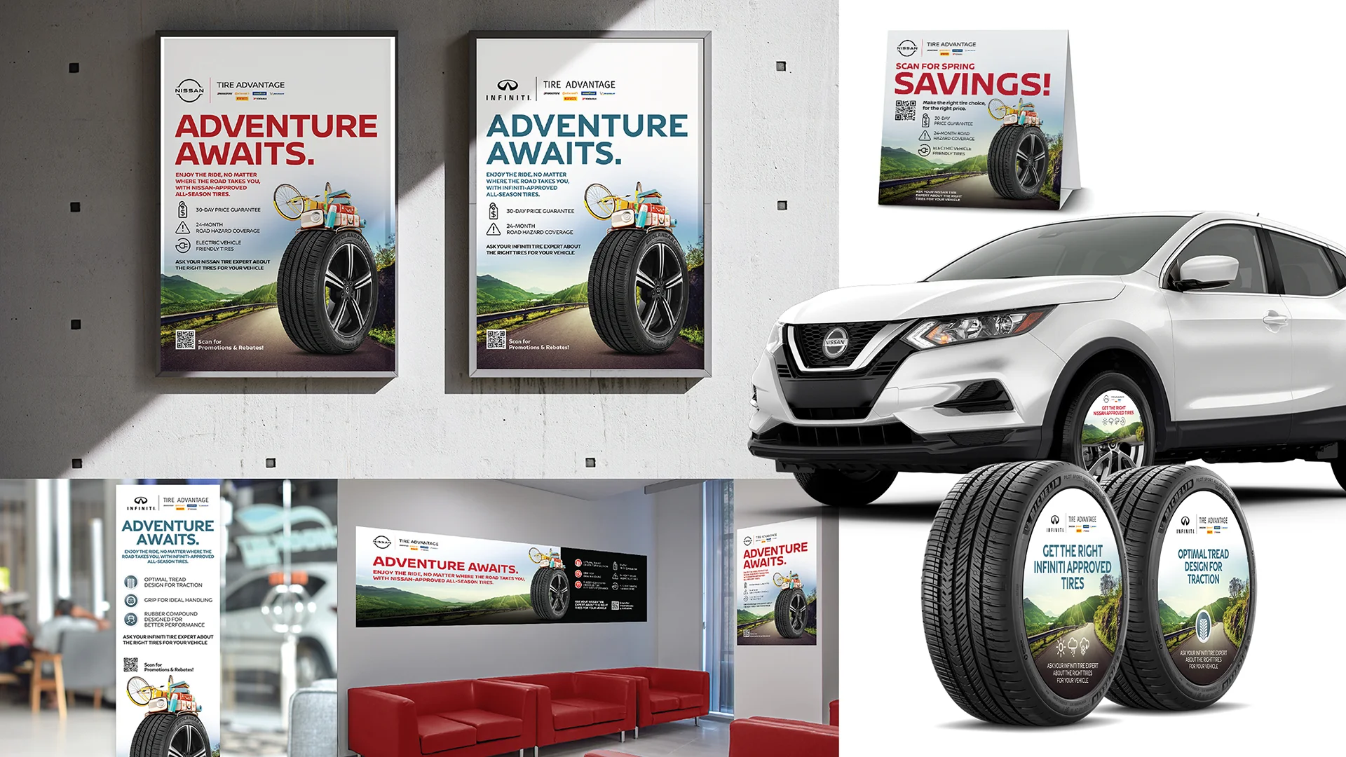 Group Touchette work examples including poster and banner designs, product signage and other printed materials.